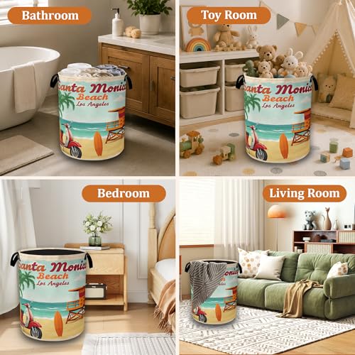 Summer Beach Laundry Basket, Foldable Laundry Hamper with Handles, Large Capacity Waterproof Clothes Storage Basket for Bedroom Bathroom College Dorm - color: Retro Summer Beach