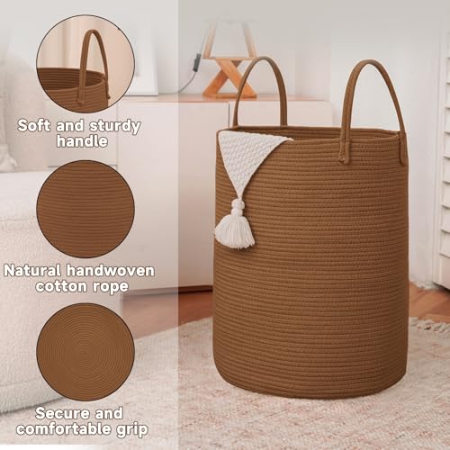 JMvicyroam 100L Cotton Rope Laundry Basket Hamper, Golden Jute - color: Golden Jute, size: 100L