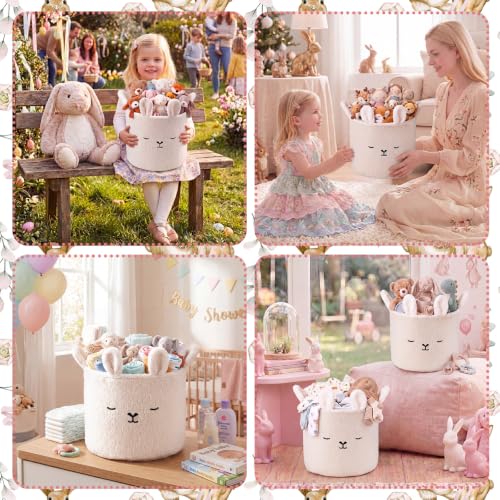 Novabright Sherpa Bunny Nursery Storage Basket Laundry Hamper with Handles