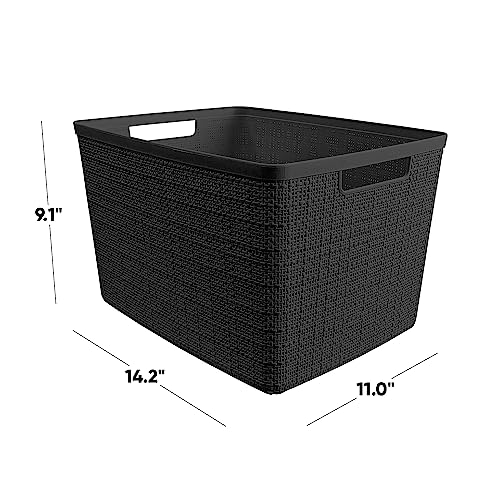 Curver Set of 4 Large 20L Jute Decorative Plastic Organization and Storage Baskets - Perfect Bins for Home Office, Closet Shelves, Kitchen Pantry and All Bedroom Essentials, Black - color: Black, size: Large 20L
