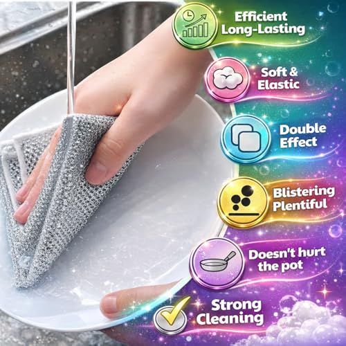 Silver Mesh Dish Cloths (3 Layer) – Non Scratch, Odor Free, Quick Dry Wire Cleaning Pads for Sinks, Dishes, Stove Top | Multipurpose Reusable Metal Scrubbers | 10 Pack - color: Silver