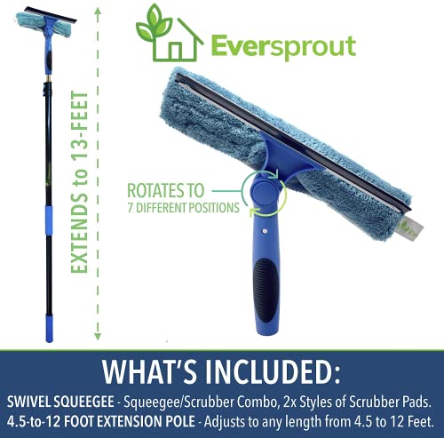 EVERSPROUT Swivel Squeegee & Microfiber Window Scrubber, 5 to 12ft Pole - size: 13 feet - With Pole
