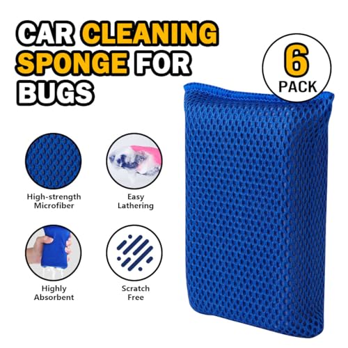 AIDEA Car Wash Sponge 6PK, Microfiber Large Bug and Tar Remover for Cars