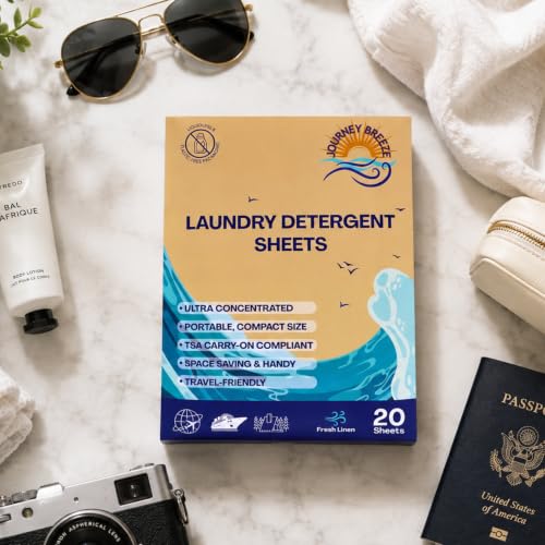 Travel Laundry Detergent Sheets Pack of 3 – Compact Laundry Sheets for Travel, Hand Wash or Machine Wash Detergent Strips for Sink Washing Clothes on Trips, Hotels & Cruises - style: Travel Laundry Sheets 3-Pack (20 sheets each)