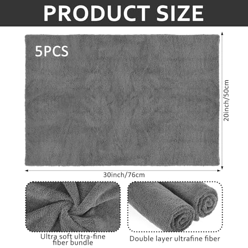5 PCS Extra Large Microfiber Cleaning Cloth 30"x20", Washable Reusable Floor Cloth for Squeegee Mop House Floor Kitchen Car Window Highly Absorbent, Lint and Streak Free (Grey) - color: Grey