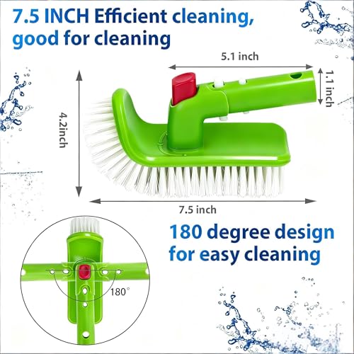 180° Rotatable Pool Brush Head for Inground & Above Ground Pools | Step & Corner Scrubber with EZ Clip for Hard-to-Reach Spots, Spa, Hot Tub & Bathroom