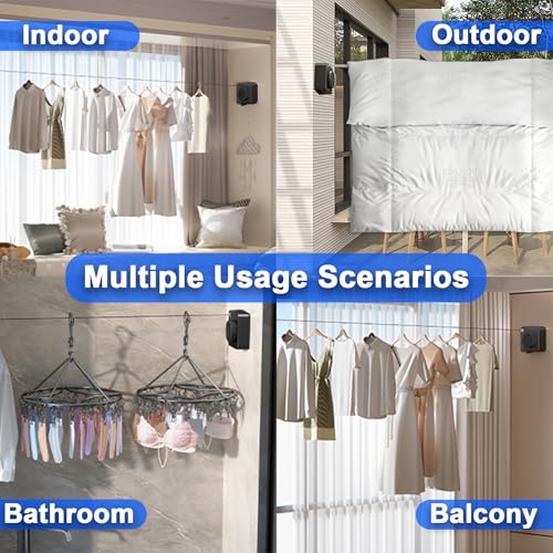 Retractable Clothesline Indoor Outdoor 16.2Ft Non-Sag(1, Black) - color: Black