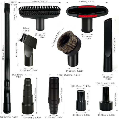 10 Pcs Universal Vacuum Attachments & Brush 1 1/4" Hose Adapter Accessories