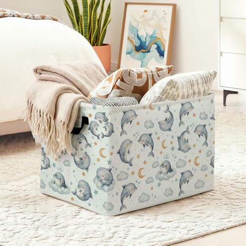 Childlike Dolphin Laundry Hamper, 56L Large Foldable Laundry Basket with Handles, for Family Clothes, Toy Storage Bin, Blankets,Decorative Organizer for Shelves & Closet Home Decor Bedroom & Nursery - color: Childlike Dolphin