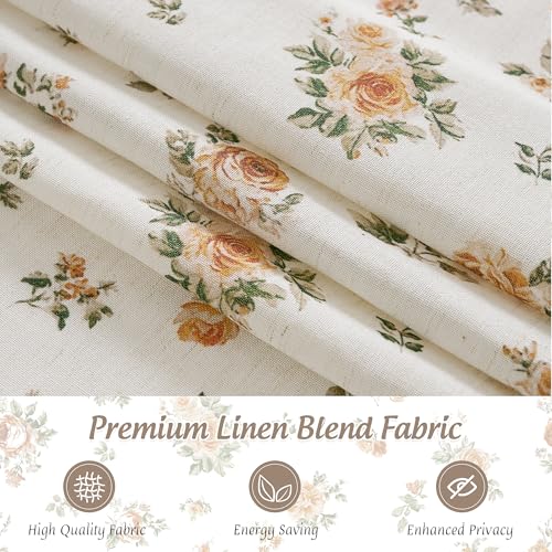 StangH Cordless Oak Yellow Linen Floral Roman Shades, W30 x L64, 1 Panel - color: Rose Oak Yellow, size: 30"W x 64"H