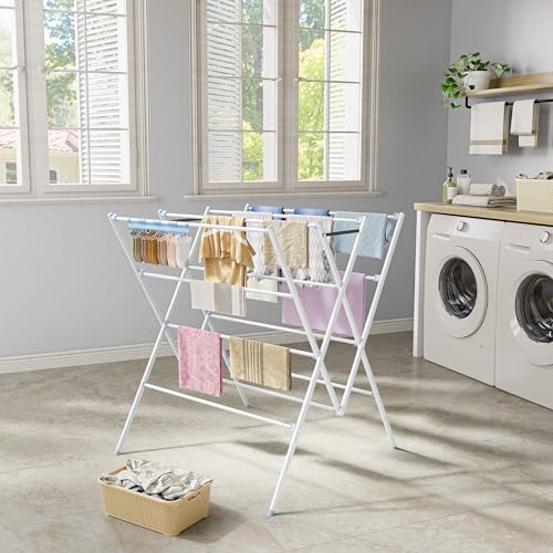 Drying Rack Clothing,12 Drying Poles with Sock Clips Clothes Drying Rack - color: Blue, size: 30in