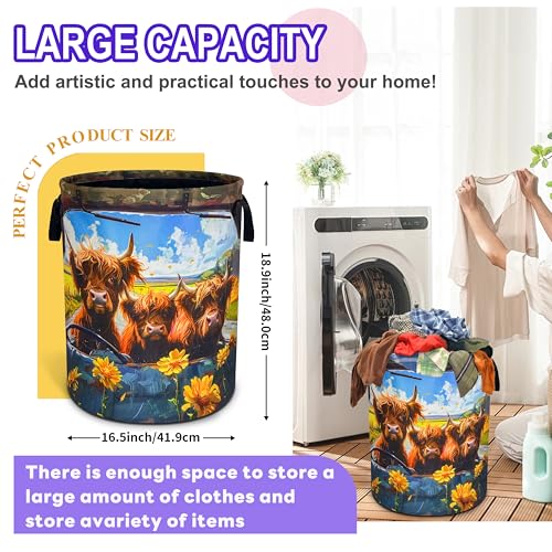 Highland Cow Laundry Basket Foldable Oxford Cloth Hamper 18.9 x 16.5 Inch - color: Highland Cow