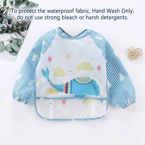 PandaEar (3 Pack Long Sleeve Bibs| Waterproof Full Sleeve Bib for Baby Infant Toddler 6-36 Months - style: Animal