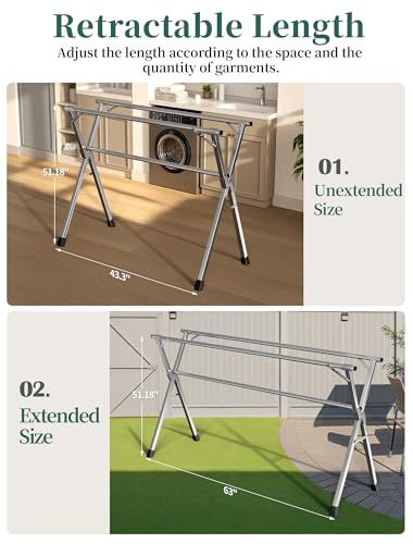 Folding Stainless Steel Laundry Drying Rack 63 Inches - size: 63''