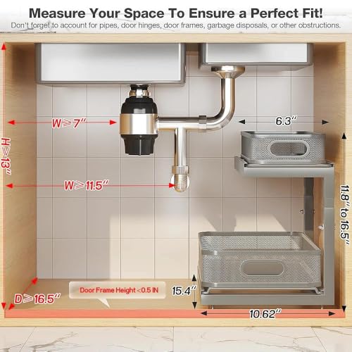 2-Pack Under Sink Storage Organizer with 2-Tier Slide Out Drawer, Sophisticated Mesh Pull Out Shelf for Kitchen & Bathroom, Fits Small Items, Upgraded Arched Track for Smooth Gliding-Gun Gray - color: Gun Gray, size: 2 Pack-15.4"Dx11.8"-16.5"H
