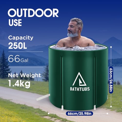 Portable Foldable Bathtub, Collapsible Adult Bath Tub for Hot SPA and Ice Bath, Space-Saving Storage, Durable PVC Material (Dark green, 27inch) - color: Green