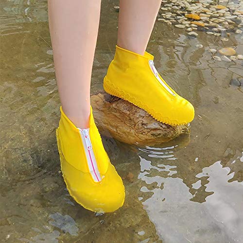 Shiwely Waterproof Shoe Covers, Silicone Reusable Shoe Cover Non-slip Durable Zipper Elastic Rain Cover Protection for Men Women (XL (Women 11-13, Men 9.5-13), Yellow) - color: Yellow, size: XL (Women 11-13, Men 9.5-13)
