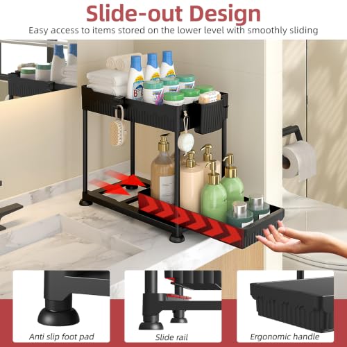 Sevenblue 4-Pack 2-Tier Under Sink Organizer with Pull Out Drawers - color: Black, size: 12.8 Inch