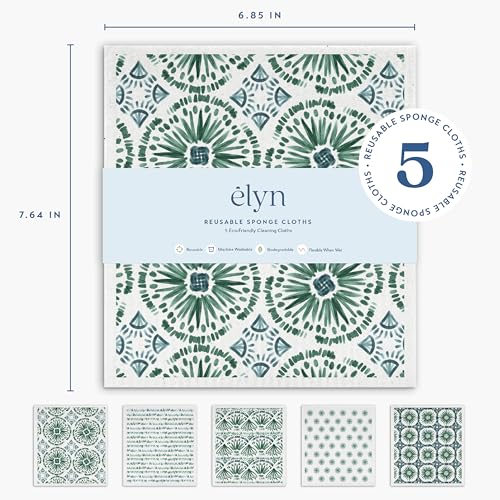 ELYN Swedish Dishcloths, Reusable & Washable Sponge Cloths, Absorbent Cleaning Paper Towels for Kitchen, Dishes, Counters and More, 5 Pack, Assorted Bohemian Patterns - color: Bohemian