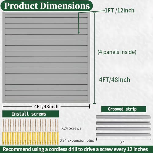 Slat Wall Paneling 4x4 ft Garage Organizer Storage Systems, Heavy Duty PVC Slatwall Panels for Garage Organizer Product, PVC Wall Mounted Tool Storage Slate Board for Home and Workshop (Grey) - color: Grey, size: 4X4FT
