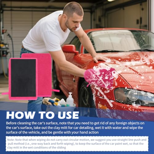 2PCS Car Clay Mitt Auto Detailing,Soft Clay Bar Mitt for Cleaning Car Surfaces,Anti-Scratch Clays Mitts for Cars Detailings to Replace Traditional Clays Bar Cars Accessories (Hot Pink) - color: Hot Pink/2pcs