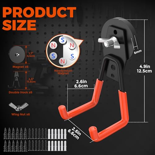 6 Pack Large Magnetic Hooks Heavy Duty, Strong Magnet Storage Hooks - color: 6 Pack-Orange