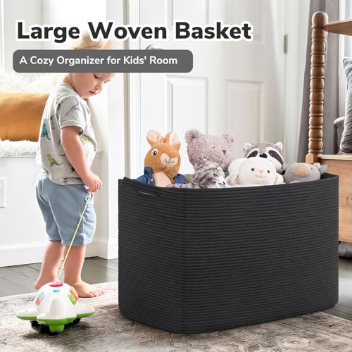Goodpick 105L Extra Large Woven Rope Blanket Basket, Rectangle, Black - color: Black, size: XX-Large(25"L x 16"W x 16"H)
