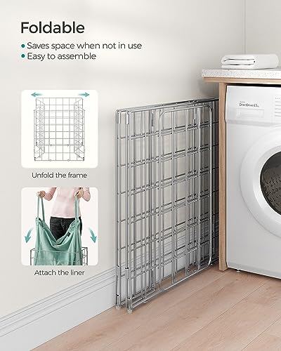 SONGMICS Laundry Hamper, Collapsible, 24 Gal. (90L) - color: Silver + Mint Green, size: 90 L