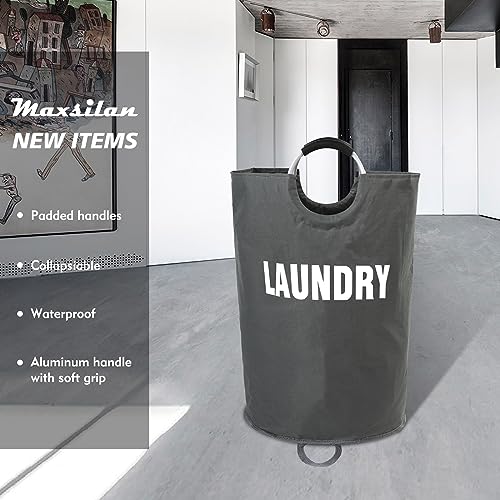 Maxsilan 160L XX-Large Laundry Basket Bag, Collapsible Hamper, Dark Grey - color: Dark Grey, size: 160L