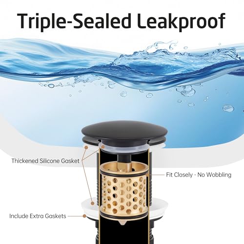 KES Bathroom Sink Drain with Overflow, All Metal Pop Up Drain for Bathroom Sink Stopper with Brass Strainer Basket Hair Catcher Anti Clog Rustproof 18/8 Stainless Steel Matte Black, S2018A-BK - color: Matte Black, style: WITH Overflow