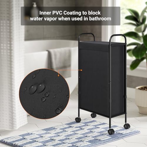 ELYKEN Slim Laundry Hamper with Lid & Wheels, 50L Rolling Laundry Basket - style: Black-50L