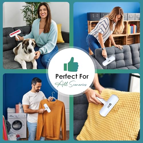 Pet Hair Remover Roller -Reusable, Self Cleaning Lint Roller for Pet Hair Removal on Furniture, Carpets, Clothes & Car Seats-Dog & Cat Hair Remover No Sticky Tapes (White) - color: White