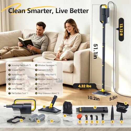 10-in-1 Steam Mop with Detachable Handheld Steam Cleaner - color: Warm Gray and Yellow
