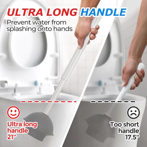 FORASTO 2 in 1 Toilet Plunger and Brush Set,Extended Handle Plunger,Toilet Bowl Brush Plunger Set,Bathroom Cleaning Tools,Cleaning Brush,Toilet Brush Plunger Combo,Cream Grey(20.8inch) - color: Cream Grey, size: 1Pack