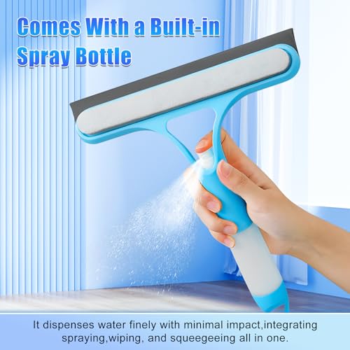 3 in 1 Window Cleaning Scraper,New 3 in 1 Window Cleaner,Squeegee and Scrubber with Spray, for Windows, Walls,Car Windshields, Bathrooms, Kitchens, All-Purpose Window Cleaner Tool (White/Blue) - color: White+blue