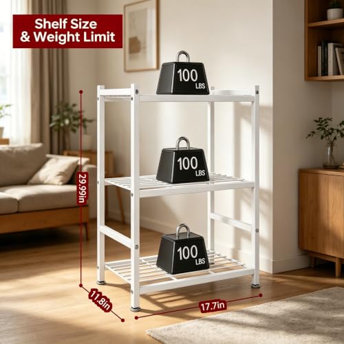 Small Storage Shelves, 3-Tier Metal Shelving Unit with Leveling Feet, Shelf Organizer for Garage, Kitchen, Pantry and Closet Organization, 17.7" x 11.8" x 29.9",Black - color: White, size: 17.7" x 11.8" x 29.9"(3T)