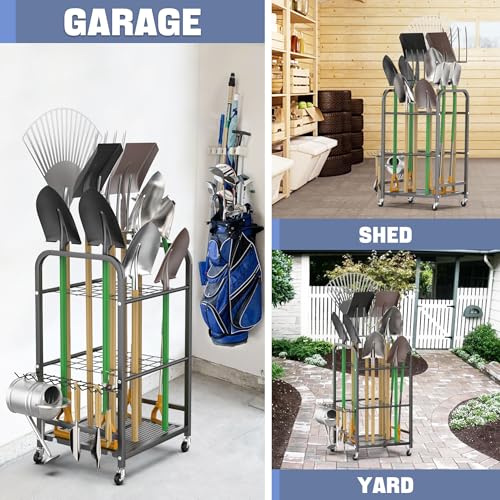 WALMANN Garden Tool Organizer with Wheels, Rakes/Shovels/Yard Tools Stand - style: Small-stand