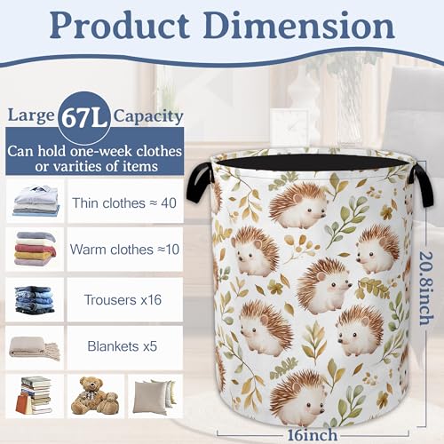 Cute Hedgehog Laundry Basket,Oxford Cloth Laundry Hamper With Handle Foldable Portable Clothes Storage Basket for Laundry Room/Bedroom/Bathroom 20.8"x16" - color: Cute Hedgehog