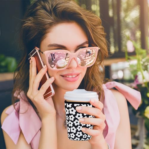 Reusable Insulated Sleeve for Iced Coffee Cup, Coffee Neoprene Sleeve for Cold & Hot Drinks, Beverage Holder for Iced Coffee (Black Florals, Small: 16-18oz) - color: Black Florals, size: Small: 16-18oz