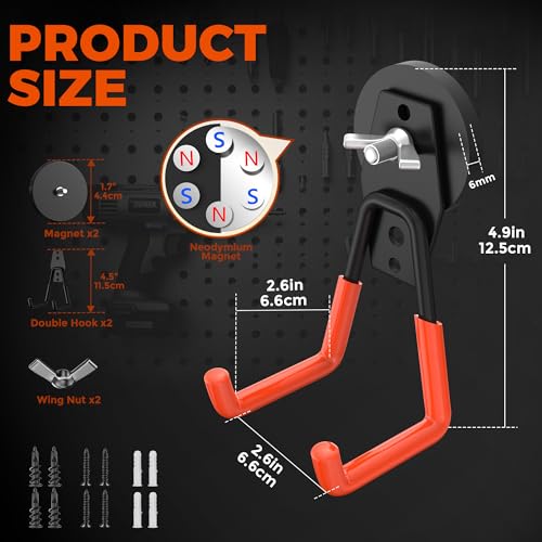 Large Strong Magnetic Hooks Heavy Duty Garage Big Magnet Hooks Extra Strength Magnetic Utility Storage Hook Hanger with Anti Slip Coating for Garden Indoor Outdoor Hanging Tools 2 Pcs Orange - color: 2 Pack-Orange