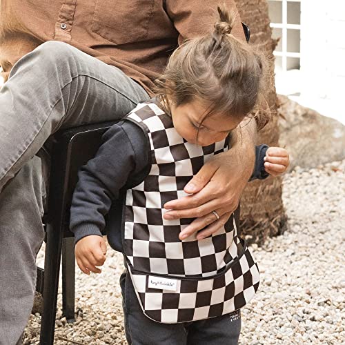 Tiny Twinkle Mess Proof Baby Bib for Boys | Waterproof Toddler Bib for Eating | Baby Apron for Feeding, Machine Washable | Perfect Shower Gift (Black Checkers, 6–24M) - color: Black Checkers, size: Small 6-24 Months