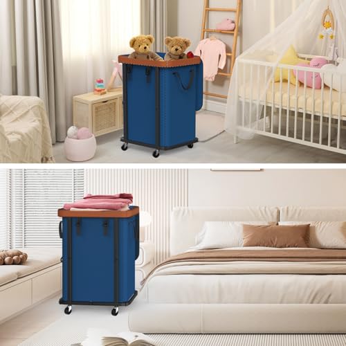 Laundry Basket with Wheels,150L (40 Gal) Rolling Hamper Carts - Navy Blue - color: Navy Blue, size: 1 Section-150L