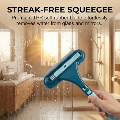 Window Screen Cleaner, 2 in 1 Detachable Window Cleaning Brush with Squeegee, Mesh Screen Cleaner, Wet Dry Dual-Use Multi-Functional Glass Net Cleaner Tool for Patio, Door, Porch Screens (Blue)