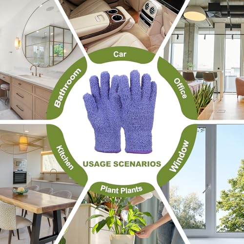 uxcell Microfiber Gloves, Reusable Washable Plant Dusting Gloves Cleaning Mittens for Auto Plants Household Kitchen - color: Purple/Peacock Green/Gray