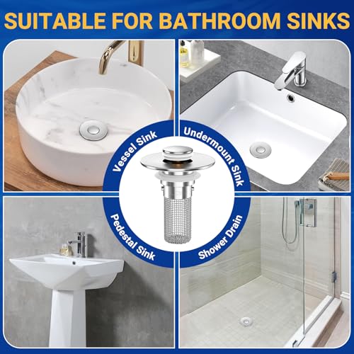 2PCS Bathroom Sink Stopper Strainer, Pop-Up Bathroom Sink Drain Strainer with Removable Stainless Steel Hair Catcher Basket, Universal Fit for US Bathroom Sinks, Bathtubs, Showers & Floor Drains - color: 2pcs