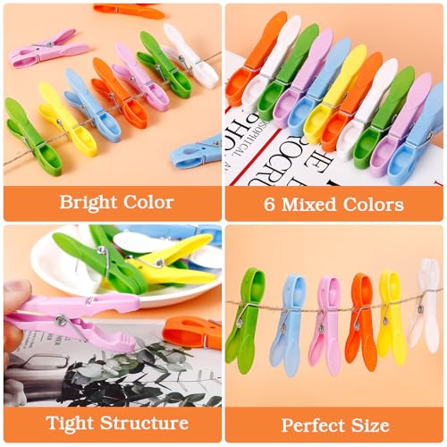 Senbowe 48 Pack Colorful Plastic Clothespins,Heavy Duty Clothes Pins Clips with Springs,Non-Slip Clips for Hanging Clothes,Towels,Crafts,Picture Clips Food Package Clips,Air-Drying Clothing Pin Set - color: Orange,yellow, White,pink,blue,green