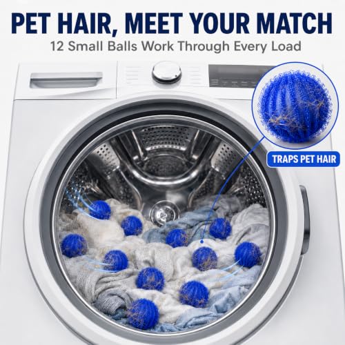 12 Pack Pet Hair Remover for Laundry, Reusable Washer Hair Catcher Balls