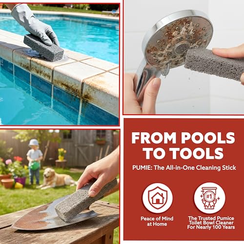 PUMIE Pumice Scouring Stick for Cleaning Toilet Rings Stain & Hard Water Rings, Tough Bathroom, Pools & Tubs, Extra Strong Heavy Duty Pumice Stone for Toilet Cleaning, Rust, Grills & Ovens- Pack of 12 - size: 1 Count (Pack of 12)