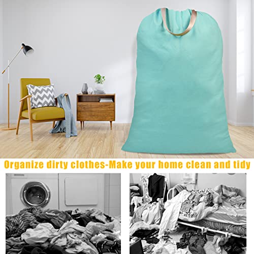 Cotton Canvas Laundry Bag with Handles & Drawstring Straps, Heavy Duty Extra Large Laundry Bags for Laundromat and Household, 25.5x34 Inch, Teal Blue - color: Teal Blue