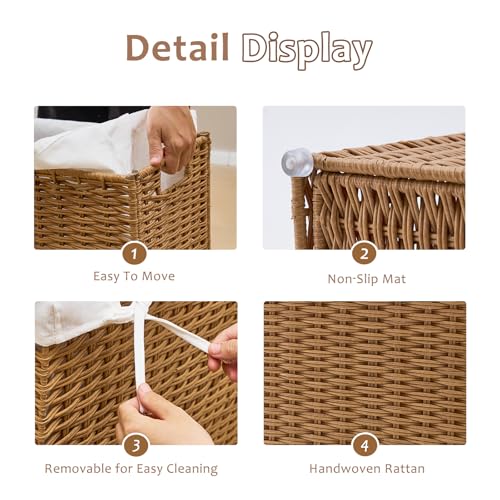 Slim Laundry Hamper with Lid, Handwoven Natural Water Hyacinth Basket - color: Brown, size: 75L